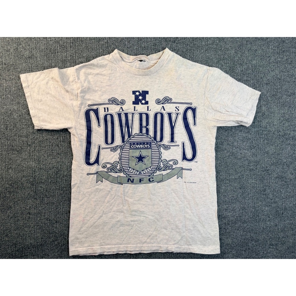 Vintage 93 Dallas Cowboys T Shirt Mens XL Gray Cotton NFL Graphic Distressed Y2K